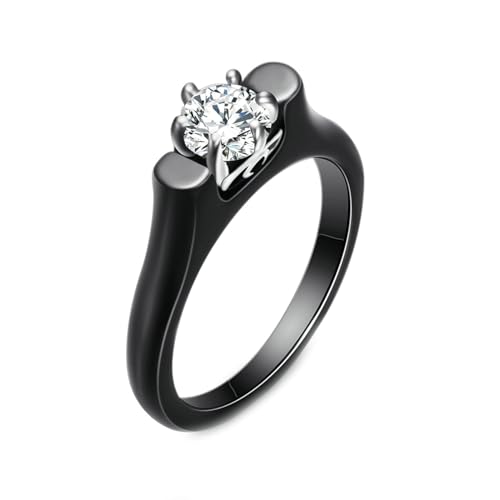 Beydodo Ringe Keramik Schwarz, Damen Ring Personalisiert Solitär mit Zirkonia Freundschaftsringe Frauen Ringe Nickelfrei Gr.52 (16.6) von Beydodo