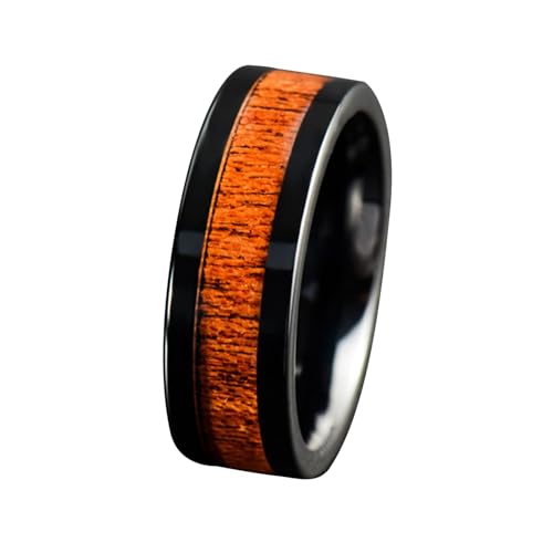 Beydodo Ringe Wolfram Männer, Herren Ring Personalisiert 8MM mit Holz Bandring Freundschaftsringe Schwarz Ringe Nickelfrei Gr.57 (18.1) von Beydodo