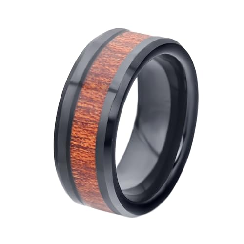 Beydodo Ringe Wolfram Männer Frauen, Unisex Ring Personalisiert 8MM mit Holz Freundschaftsringe Schwarz Ringe Nickelfrei Gr.54 (17.2) von Beydodo