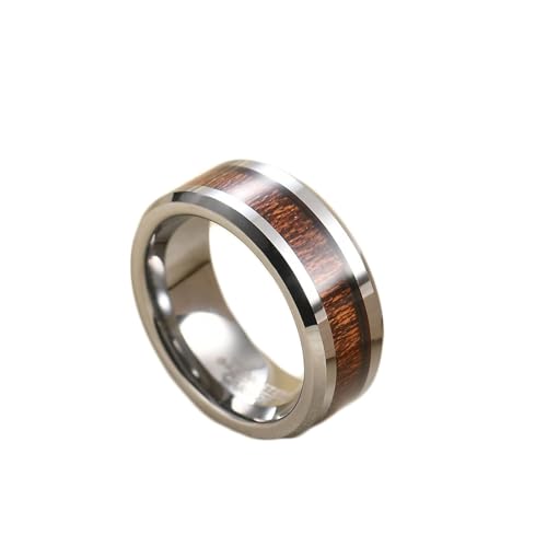 Beydodo Ringe Wolfram Männer Frauen, Unisex Ring Personalisiert 8MM mit Holz Freundschaftsringe Silber Ringe Nickelfrei Gr.67 (21.3) von Beydodo