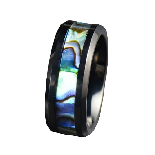 Beydodo Ringe Wolfram Schwarz, Herren Ring Personalisiert 8MM mit Muschel Bandring Freundschaftsringe Männer Ringe Nickelfrei Gr.67 (21.3) von Beydodo