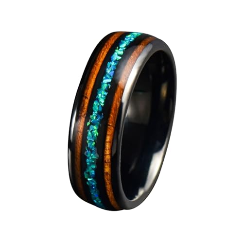 Beydodo Ringe Wolfram Schwarz, Herren Ring Personalisiert 8MM mit Opal und Holz Bandring Freundschaftsringe Männer Ringe Nickelfrei Gr.60 (19.1) von Beydodo