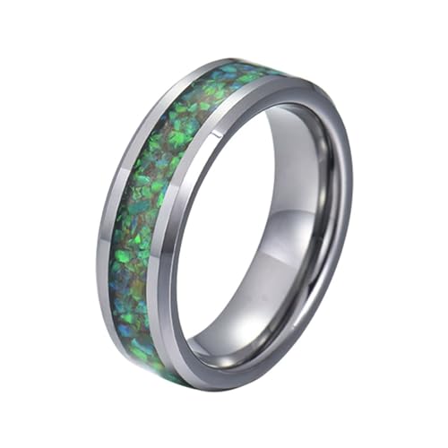 Beydodo Ringe Wolfram Silber, Herren Ring Personalisiert 8MM mit Grün Opal Bandring Freundschaftsringe Männer Ringe Nickelfrei Gr.70 (22.3) von Beydodo