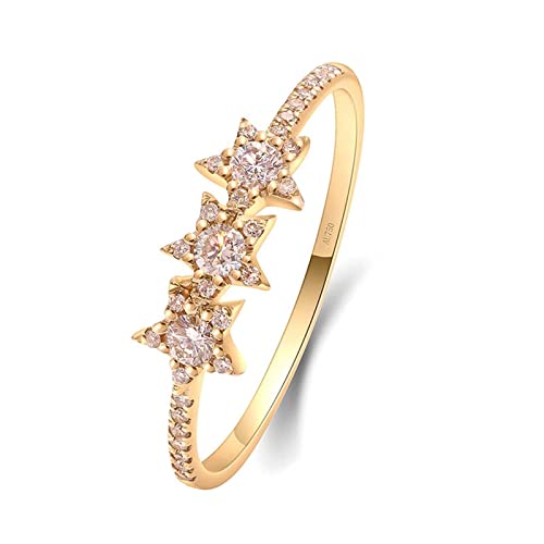 Beydodo Ringe für Damen 750 Gold, Trauringe 3 Sterne mit Laborgezüchteter Diamant Gold Ringe Verlobung und Hochzeit Größe 61 (19.4) von Beydodo