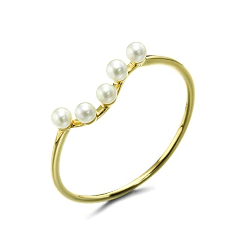 Beydodo Ringe für Damen 750 Gold, Trauringe Welle mit 5 Perlen Gold Ringe Verlobung und Hochzeit Gr.48 von Beydodo