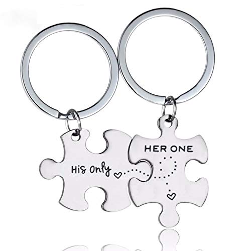Beydodo Schlüsselanhänger Glücksbringer 2 Stück, Schlüsselanhänger Paar Puzzle mit Gravur His Only Her One Schlüsselbund Edelstahl Charms von Beydodo