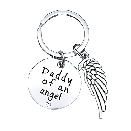 Beydodo Schlüsselbund Personalisiert, Schlüsselanhänger Ringe Edelstahl Dog Tag Gravur Daddy of an Angel mit Anhänger Flügel von Beydodo