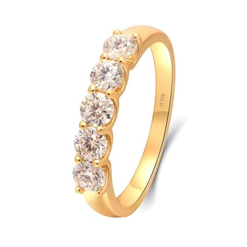 Beydodo Trauringe Damen 750 Echtgold, Ring Personalisiert mit 5 Steine 0.5ct Moissanit Verlobungsringe Hochzeit Ringe Frauen Nickelfrei Gr.52 (16.6) von Beydodo