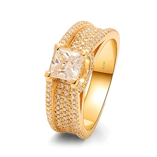 Beydodo Trauringe Damen 750 Echtgold, Ring Personalisiert mit Prinzessschliff Moissanit 1ct Verlobungsringe Hochzeit Ringe Frauen Nickelfrei Gr.67 (21.3) von Beydodo