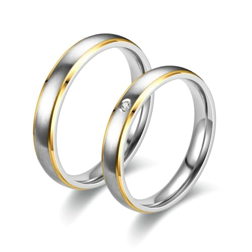 Beydodo Trauringe Edelstahl 4MM, Pärchen Ringe mit Zirkonia Paar Ringe für Sie und Ihn Damen Gr.55 (17.5) + Herren Gr.60 (19.1) von Beydodo
