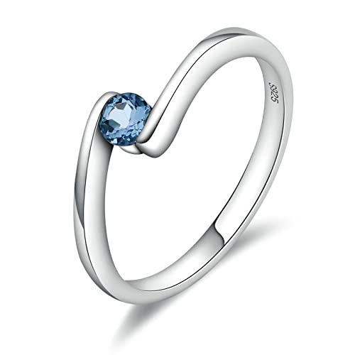 Beydodo Trauringe Silber 925 Damen, Solitär Ring mit Blau Rund Topas Hochzeitsringe Eheringe Nickelfrei Größe 53 (16.9) von Beydodo