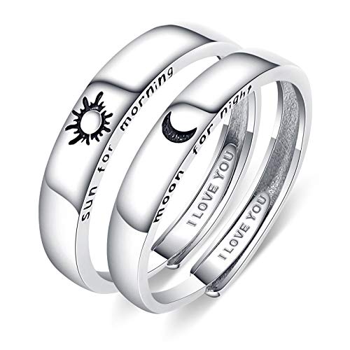 Beydodo Trauringe Silber 925 Paarpreis mit Gravur I Love You, Verlobungsringe Mood Sonne Paar Ringe Verstellbar von Beydodo