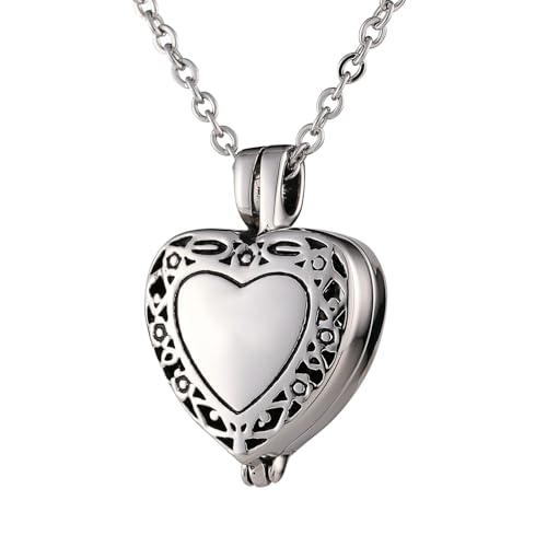 Beydodo Urnen Halskette für Asche Damen, Asche Anhänger zum Befüllen Herz mit Gravur mit Kette 50CM Silber von Beydodo
