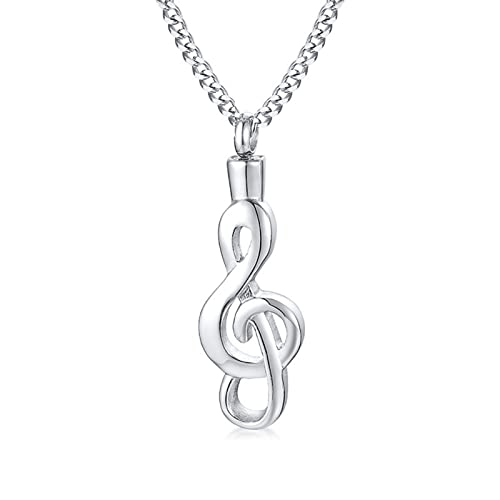 Beydodo Urnen Kette Edelstahl Silber, Damen Herren Halskette Charms Anhänger Musik Note Kette 60CM für Asche Andenken von Beydodo