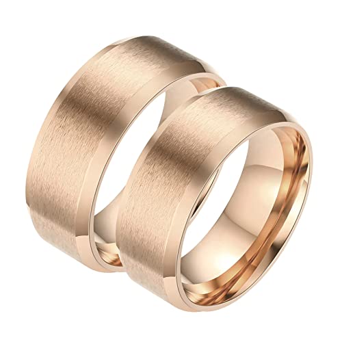 Beydodo Verlobung Ringe Edelstahl, Partnerringe mit Gravur Paar Ringe Set, 8MM Rosegold Ringe Matt Damen Gr.57 (18.1) + Herren Gr.67 (21.3) von Beydodo