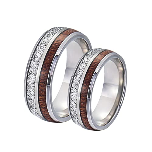 Beydodo Verlobung Ringe Paar Wolframcarbid, Eheringe Hochzeitsringe mit Gravur,8MM Silber Ring mit Holz und Metallfolie Damen Gr.52 (16.6) + Herren Gr.54 (17.2) von Beydodo