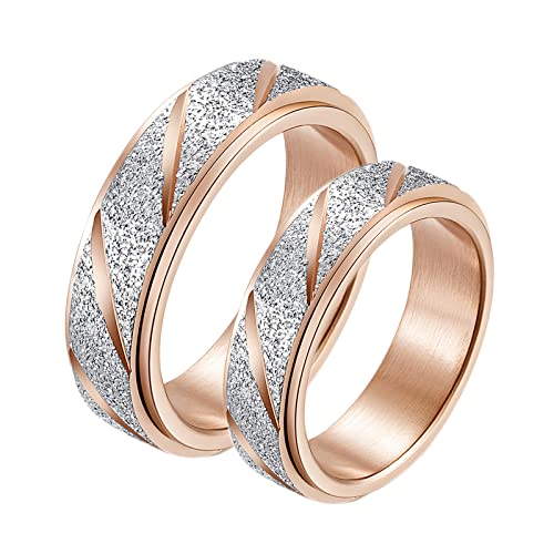 Beydodo Verlobungsringe Edelstahl, Eheringe Paar Partnerringe mit Gravur,Rosegold Bandring Spinner Ring 6MM Matt Damen Gr.54 (17.2) + Herren Gr.54 (17.2) von Beydodo