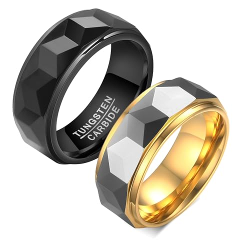 Beydodo Verlobungsringe Paar, Ringe Wolframcarbid 8MM Hochglanzpoliert Trauringe Partnerringe für 2 Gold Gr.60 (19.1) + Schwarz Gr.67 (21.3) von Beydodo