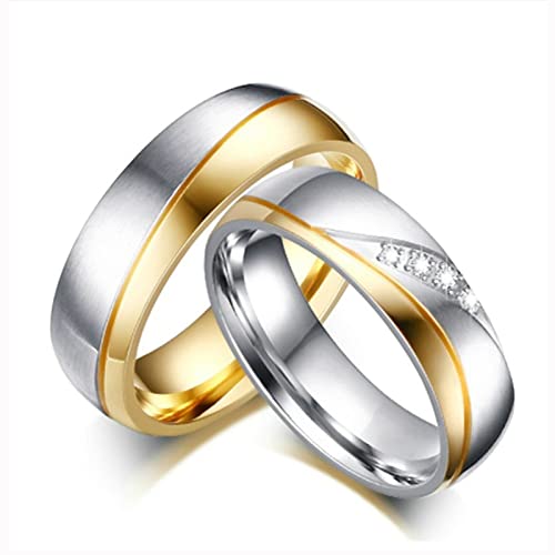 Beydodo Verlobungsringe Paar Edelstahl mit Gravur, Silber Gold Ringe Hochzeit mit Zirkonia Hochglanzpoliert Paar Ringe Set für Sie und Ihn Damen Gr.54 (17.2) + Herren Gr.65 (20.7) von Beydodo