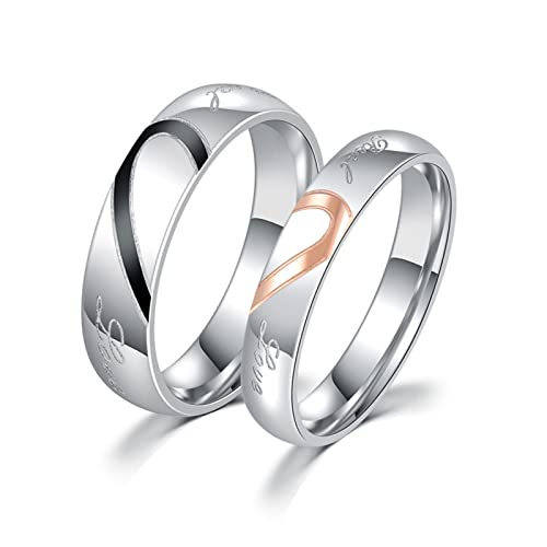 Beydodo Edelstahl Ringe Set Partner, Paar Ringe Personalisiert Puzzle Herz 4MM 5MM Ring Damen Gr. 54 (17.2)+ Herren Gr.60 (19.1), Verlobungsringe Eheringe Paarpeis Silber von Beydodo