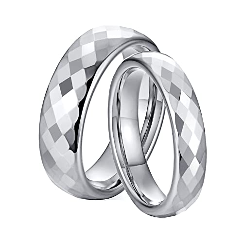 Beydodo Verlobungsringe Wolframcarbid, Eheringe Paar Partnerringe,Silber Ring 4MM 6MM Hochglanzpoliert Damen Gr.52 (16.6) + Herren Gr.65 (20.7) von Beydodo