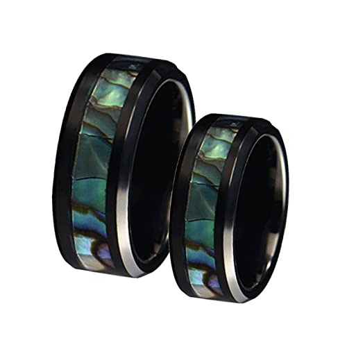 Beydodo Verlobungsringe Wolframcarbid mit Gravur, Trauringe Hochzeit Ringe Set,8MM Schwarz Ring mit Shell Damen Gr.65 (20.7) + Herren Gr.67 (21.3) von Beydodo