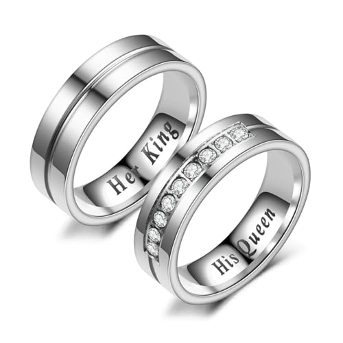 Beydodo Verlobungsringe für Sie und Ihn, Eheringe Edelstahl 6MM Her King His Queen mit Zirkonia Trauringe Paar Ringe Set Damen Gr.57 (18.1) + Herren Gr.60 (19.1) von Beydodo