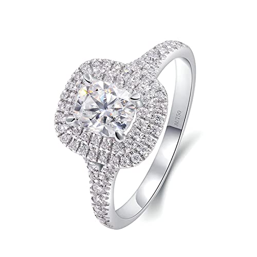 Beydodo Weißgold Ringe Frauen 750 18K, Verlobung Ring Halo mit Oval Moissanit 0.7ct Hochzeit Ringe Damen Trauringe Nickelfrei Größe 49 (15.6) von Beydodo