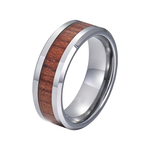 Beydodo Wolfram Ringe Herren, Ring Personalisiert 8MM mit Braun Holz Bandring Partnerringe Silber Ringe Nickelfrei für Männer Größe 54 (17.2) von Beydodo