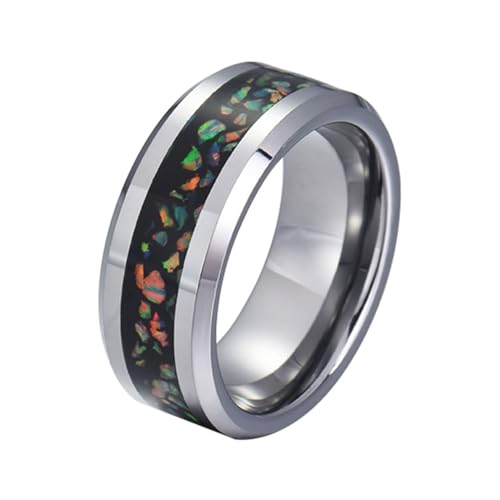 Beydodo Wolfram Ringe Männer, Ring Personalisiert 8MM mit Opal Bandring Partnerringe Herren Ring Silber Nickelfrei Größe 70 (22.3) von Beydodo