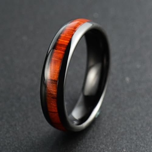 Beydodo Wolfram Ringe Partner, Herren Ring Personalisiert 8MM mit Braun Holz Bandring Freundschaftsring Schwarz Ringe für Männer Gr.54 (17.2) von Beydodo