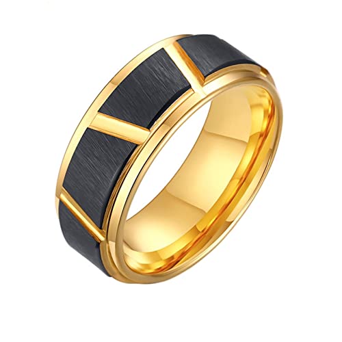 Beydodo Wolframcarbid Ringe Herren, Männer Ring 8MM Rund Matt Bandring Partner Ring Personalisiert Schwarz Gold mit Gravur Gr.65 (20.7) von Beydodo