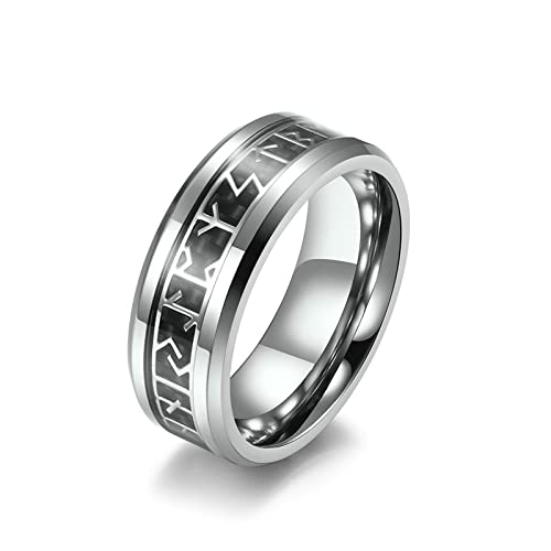 Beydodo Wolframcarbid Ringe Herren, Männer Ring 8MM Wikinger mit Kohlenstoff Partner Ring Personalisiert Silber Größe 62 (19.7) von Beydodo