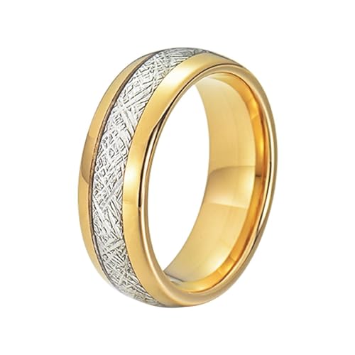 Edelstahl Herren Ring Freundschaft, Männer Ringe 8MM mit Gold Metallfolie Bandring Partnerringe Gold Ring Personalisiert Nickelfrei Größe 52 (16.6) von Beydodo