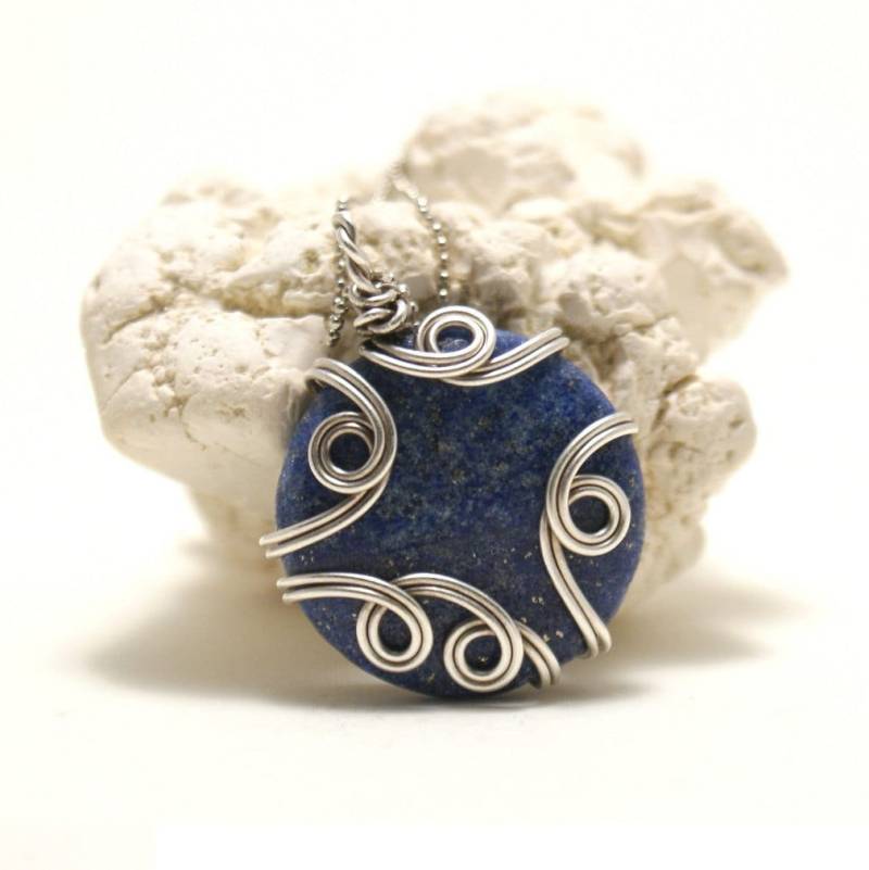 Draht Gewickelt Anhänger, Lapis Lazuli Anhänger Halskette, Schmuck, Silberdraht Einzigartige Halskette Für Frauen von BeyhanAkman