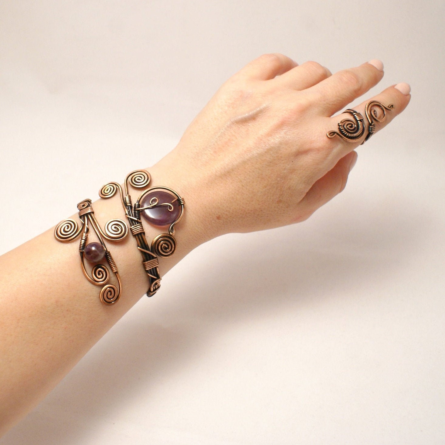 Kupfer Amethyst Armband, Schmuck, Armband Für Frauen, Edelstein Manschette Wire Wrapped Schmuck von BeyhanAkman