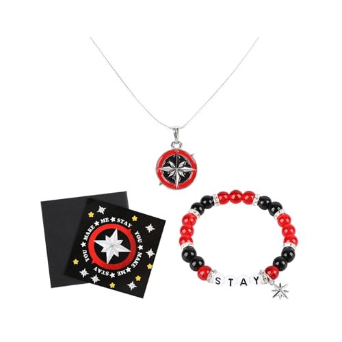 Beyitoria Stray Merch 2er K-Pop Schmuck-Set – SKZ Kompass Halskette & STAY Armband –SKZ Merch für Kpop Fans – Rot Schwarz Unisex Accessoire Beyitoria Stray Merch 2er K-Pop Schmuck-Set – SKZ Kompass Halskette & STAY Armband –SKZ Merch für Kpop Fans – Rot Schwarz Unisex Accessoire von Beyitoria
