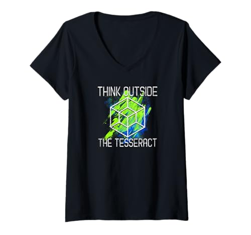 Damen Think Outside The Tesseract | Geometrische Parodie T-Shirt mit V-Ausschnitt Damen Think Outside The Tesseract | Geometrische Parodie T-Shirt mit V-Ausschnitt von Beyond Thinking and Imagination Apparel