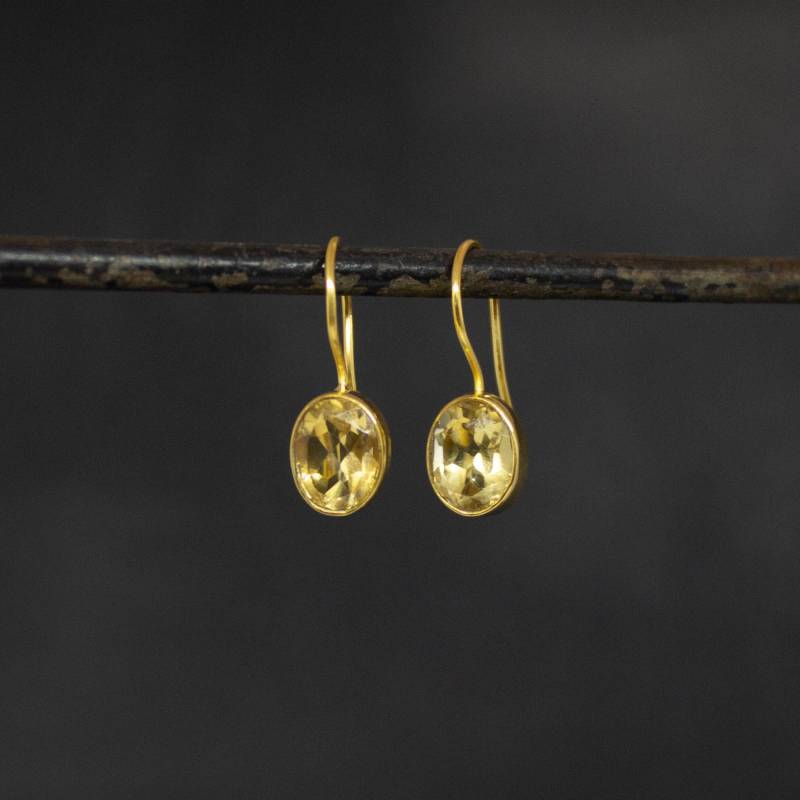 Citrin Und Gold Ohrringe, Facettierte November Geburtsstein, Oval Edelstein Vermeil von BeyondBiasa