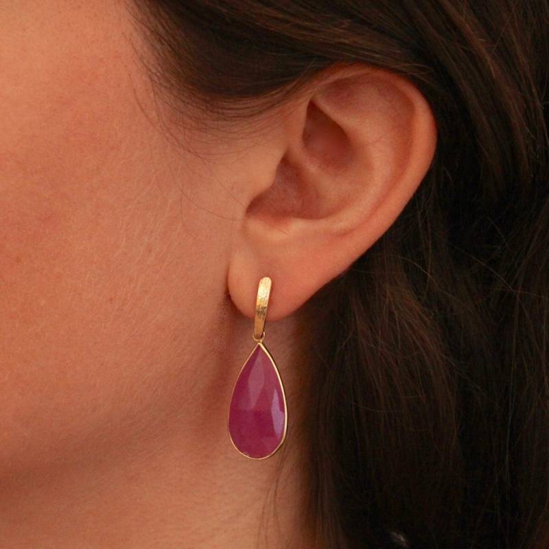 Edelstein Ohrringe, Rosa Quarz Strukturierte Gold Tropfen, Hot Pink Teardrop Große Vermeil von BeyondBiasa