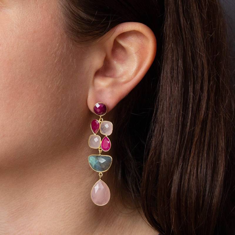 Edelstein Und Gold Ohrringe, Rubin Rosenquarz Braut Facettierte Labradorit, Hübsche Ohrringe von BeyondBiasa