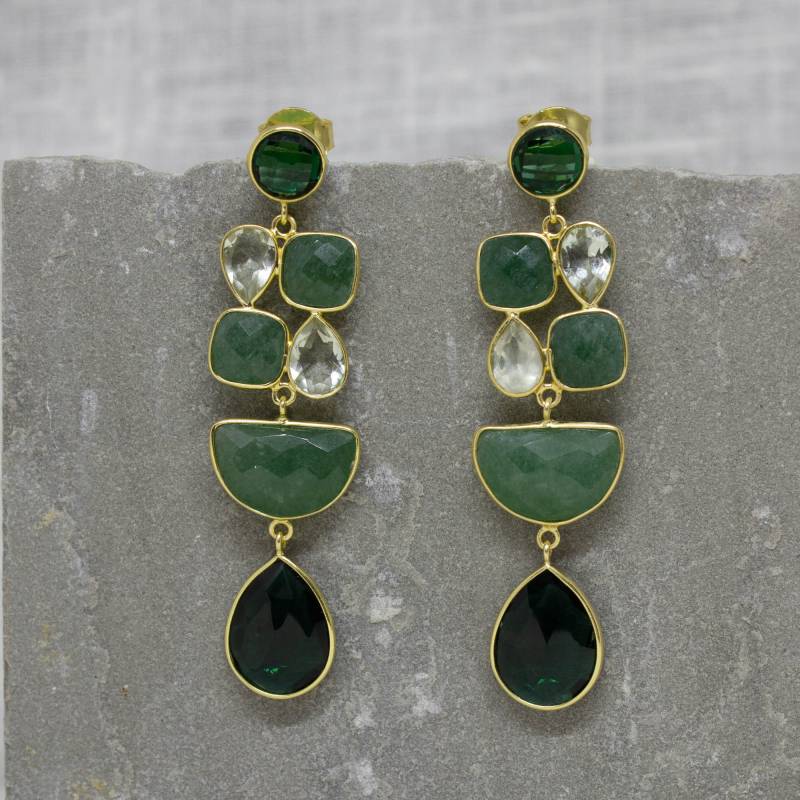 Grüne Edelstein Ohrringe, Gold Kronleuchter Statement Grüner Amethyst, Aventurin, Quarz von BeyondBiasa