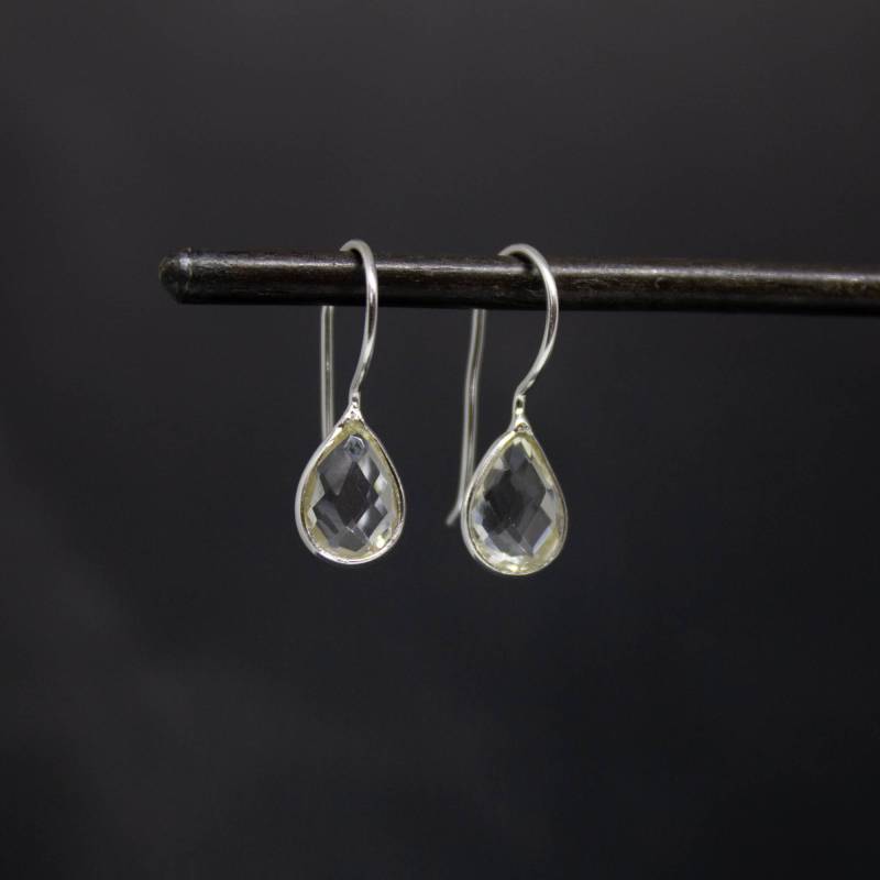 Kristall Ohrringe, Silber Und Bergkristall, April Birthstone, Facettierte Edelstein Teardrop Sterling von BeyondBiasa
