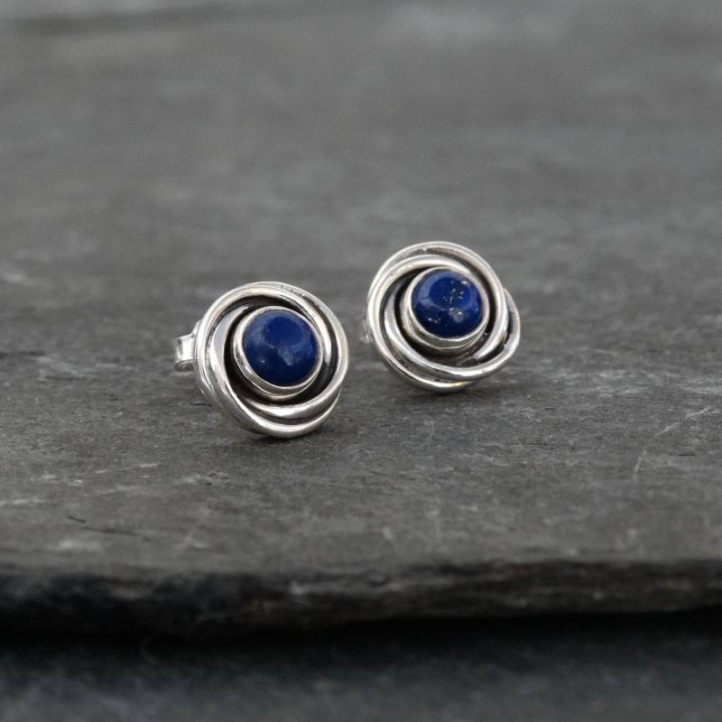 Lapis Ohrringe, Silber Und Lazuli Ohrstecker, Nest Art Deco September Geburtsstein, Sterlingsilber von BeyondBiasa