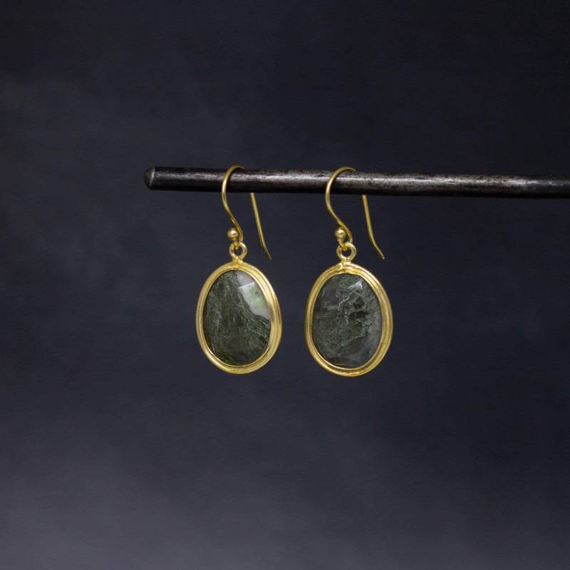 Moos Achat Ohrringe, Grüne Edelstein Gold von BeyondBiasa