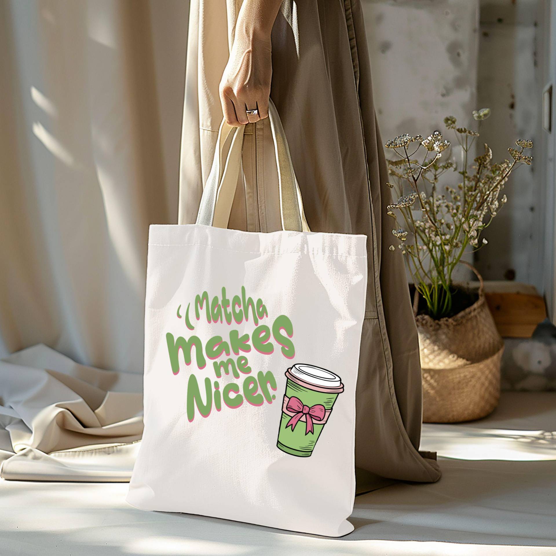 Matcha Lover Gift, Club Tote Bag - Cute Aesthetic | Reusable Canvas For Tea Fans Coquette von BeyondDesignForYou