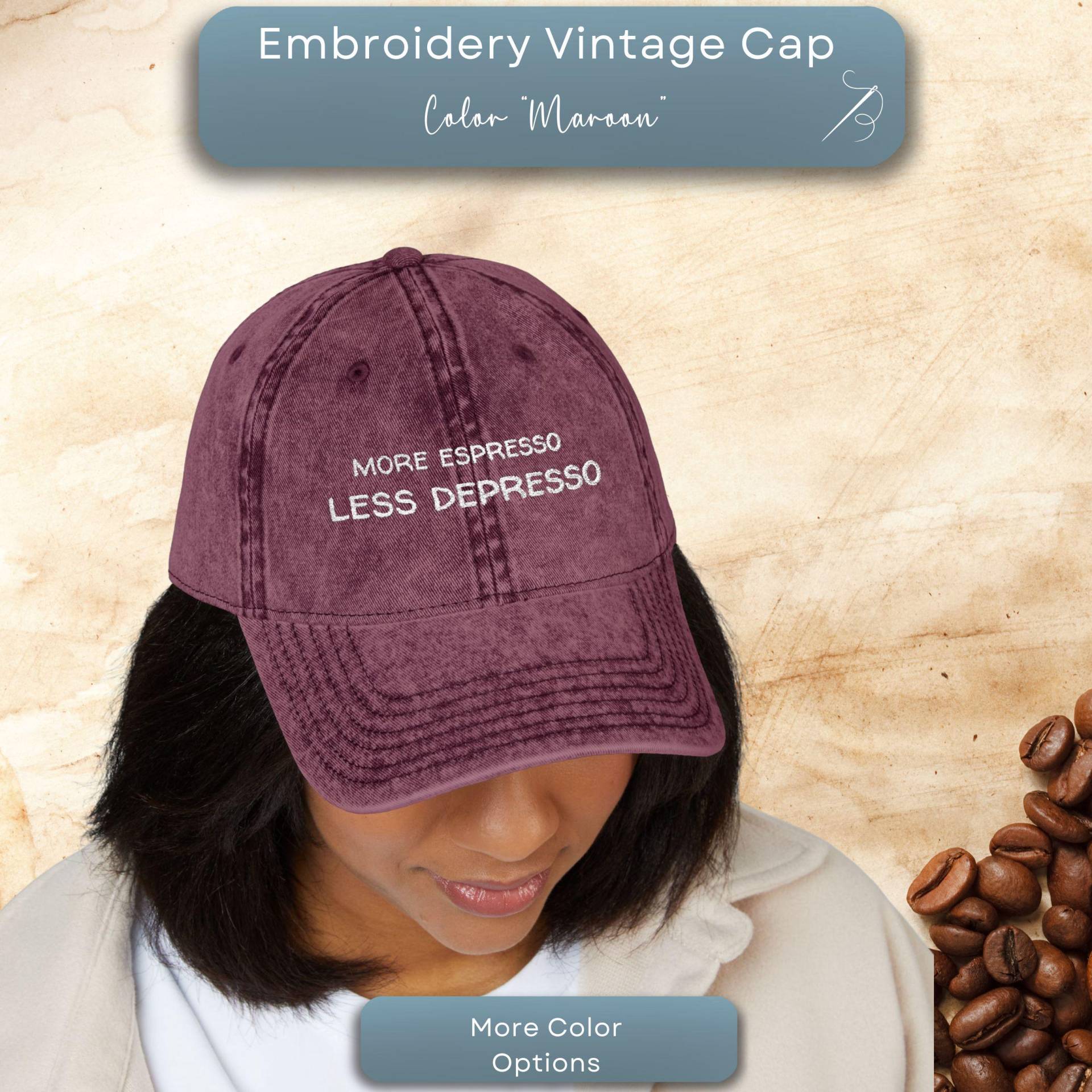 More Espresso Less Depresso Cap | Funny Coffee Embroidered Hat, Caffeine Lover Gift Quote Loving, Coffee Lover Gift von BeyondDesignForYou