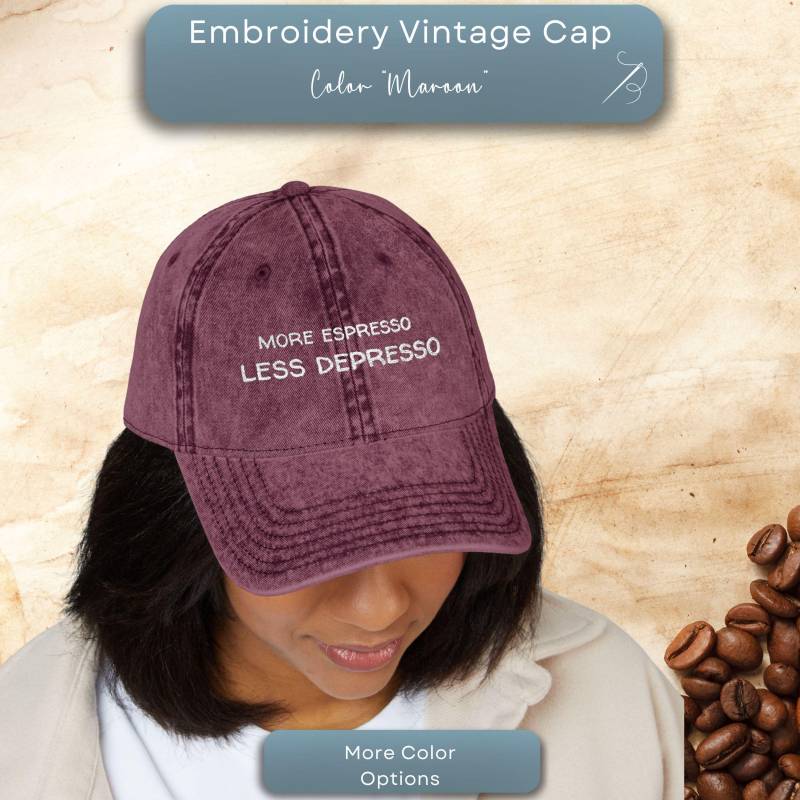 More Espresso Less Depresso Cap | Funny Coffee Embroidered Hat, Caffeine Lover Gift Quote Loving, Coffee Lover Gift von BeyondDesignForYou