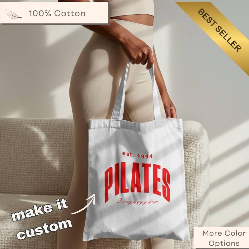 Pilates Tote Bag Personalized - Gym For Women Girl Gift Aesthetic Workout Reusable Studio Yoga Custom Year von BeyondDesignForYou