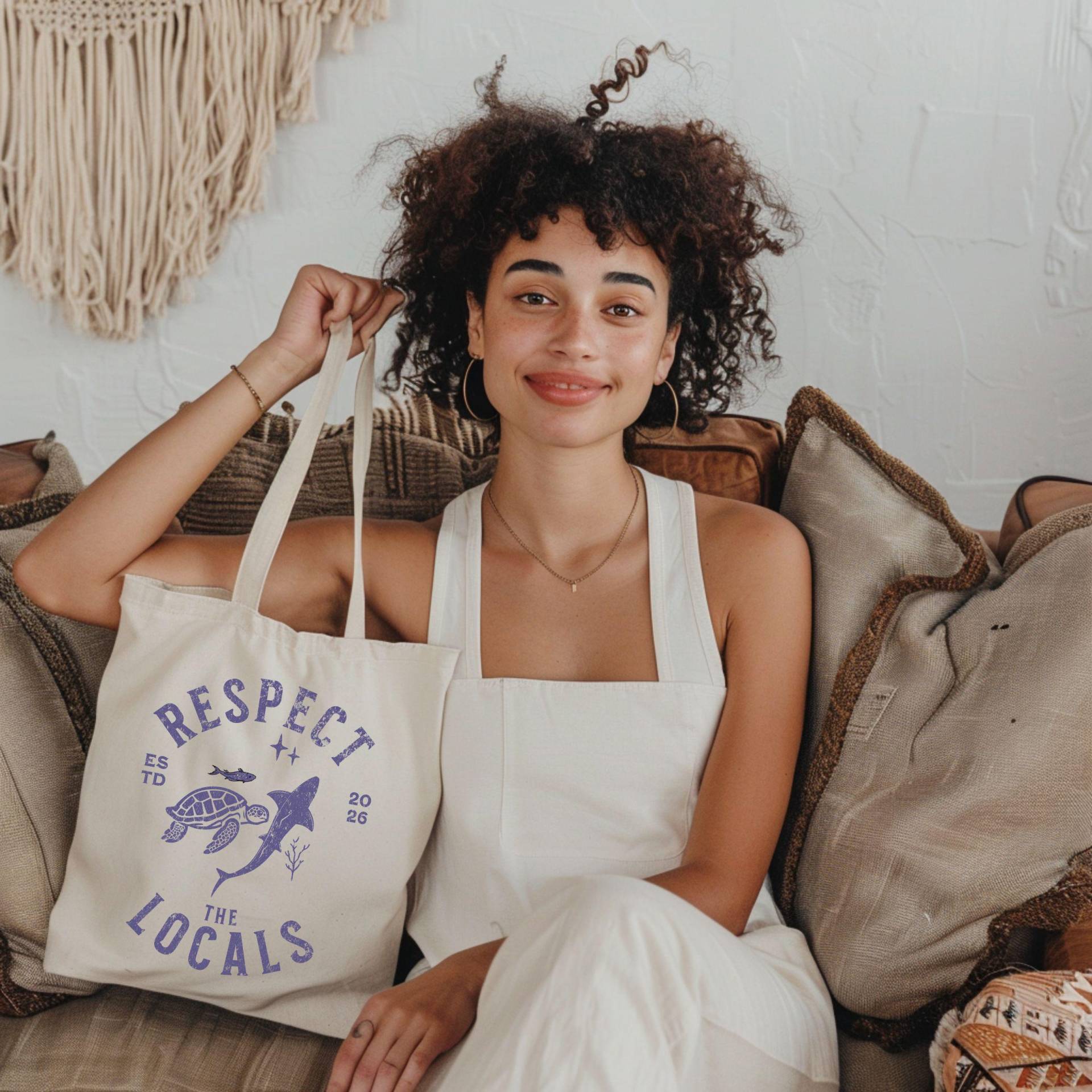 Respect The Locals Tote Bag, Eco-Friendly Ocean Tote, Oceancore Cotton Beach Marine Life Gift, For Lovers, Life Gift von BeyondDesignForYou